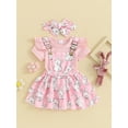 thumbnail image 3 of Liacowi Baby Girls Easter 3Pcs Clothes Set Short Sleeve Romper Flower Bunny Print Suspender Dress Headband 3M 6M 12M 18M Newborn Girl Summer Casual Dress, 3 of 9