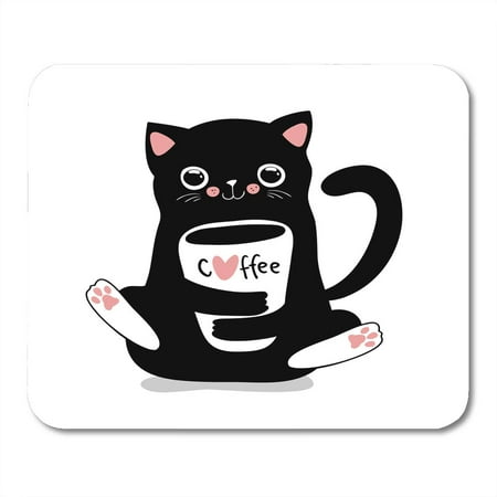 SIDONKU Brown Graphic Kawaii Black Cat Coffee Cup Cute Adorable Beautiful Mousepad Mouse Pad Mouse Mat 9x10 inch