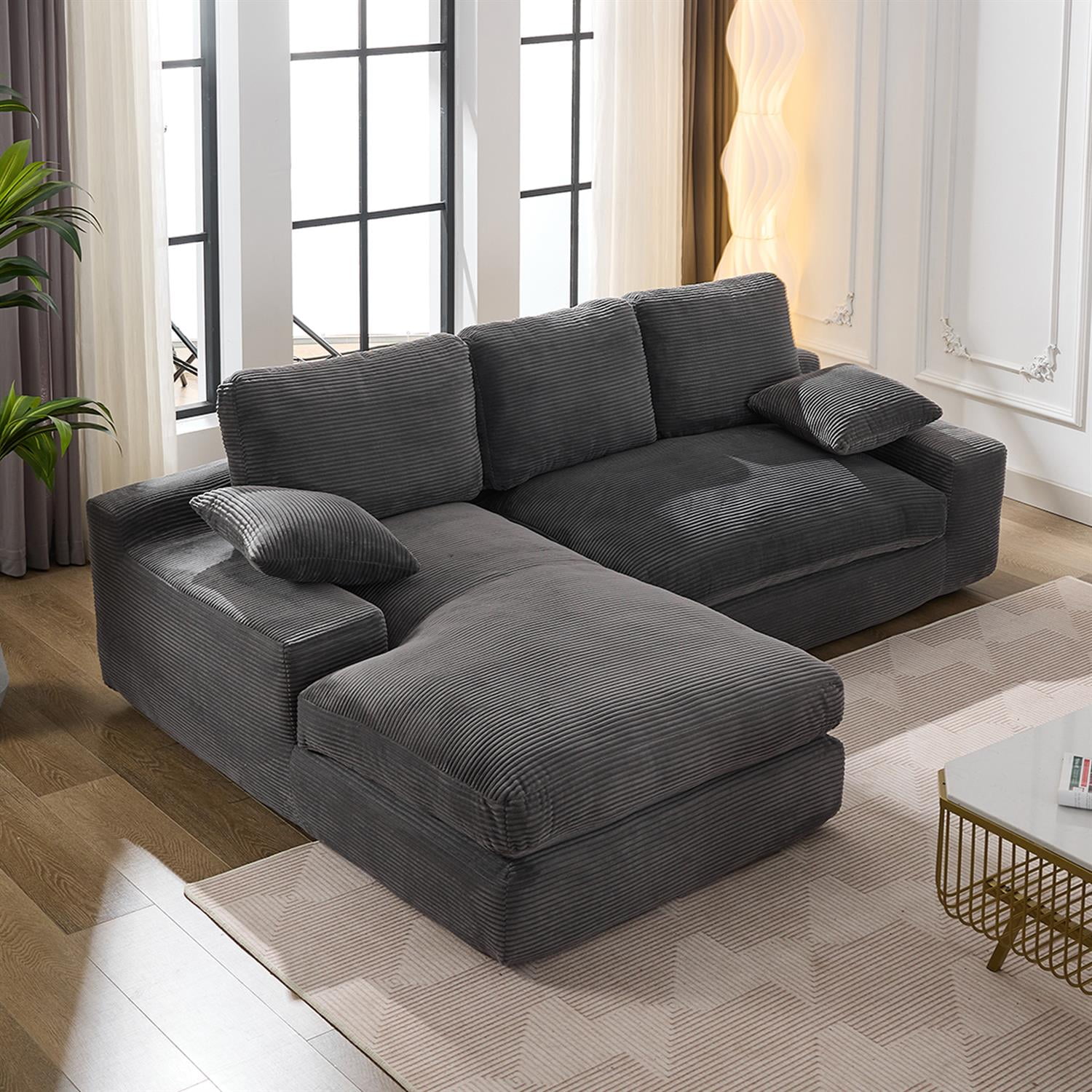 Demi Bonn 99"x69" L-Shape Modular Sectional Sofa Set, Modern Minimalist Upholstered Sleeper Couch for Bedroom & Living Room, No Installation, Gray
