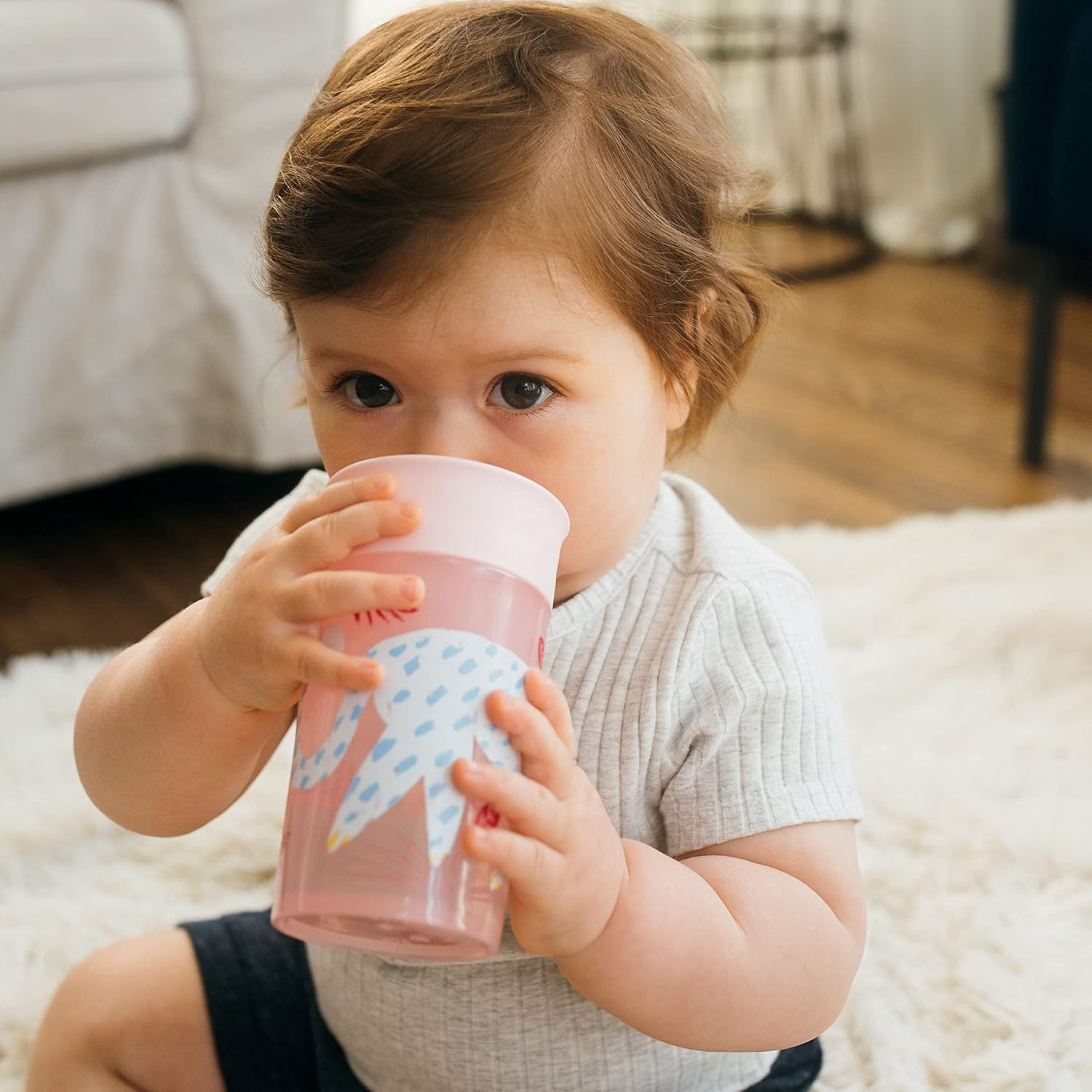 Dr. Brown’s Milestones Cheers 360 Cup Spoutless Transition Cup, Travel Friendly & Leak-Free Sippy Cup, Pink Leopard – Red Lemur, 10 oz/300 mL, 9m+