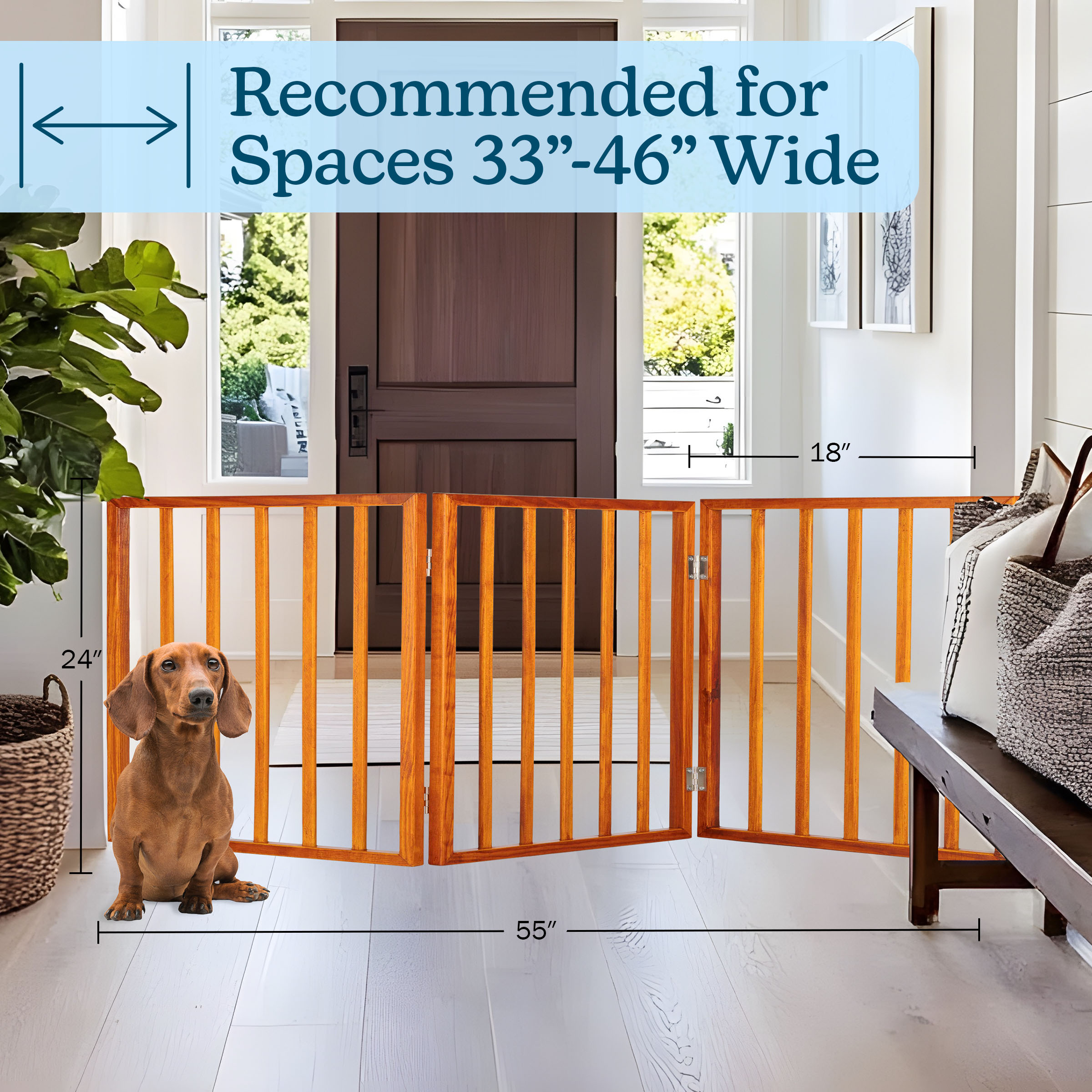 PETMAKER 3-Panel Indoor Foldable Pet Gate for Stairs or Doorways (Mahogany)