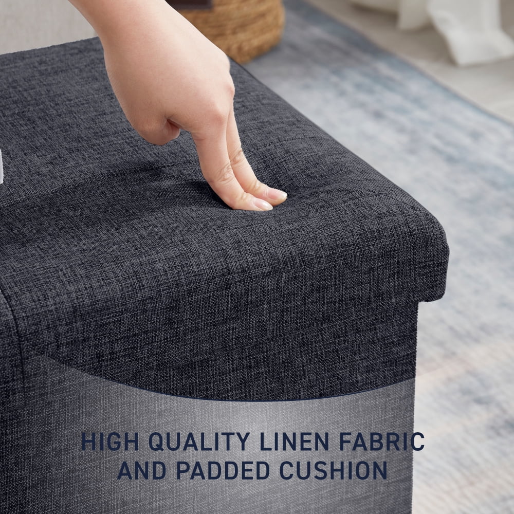 Ornavo Home Foldable Tufted Linen Large Storage Ottoman Bench Foot Rest Stool/Seat - 15" x 43" x 15"