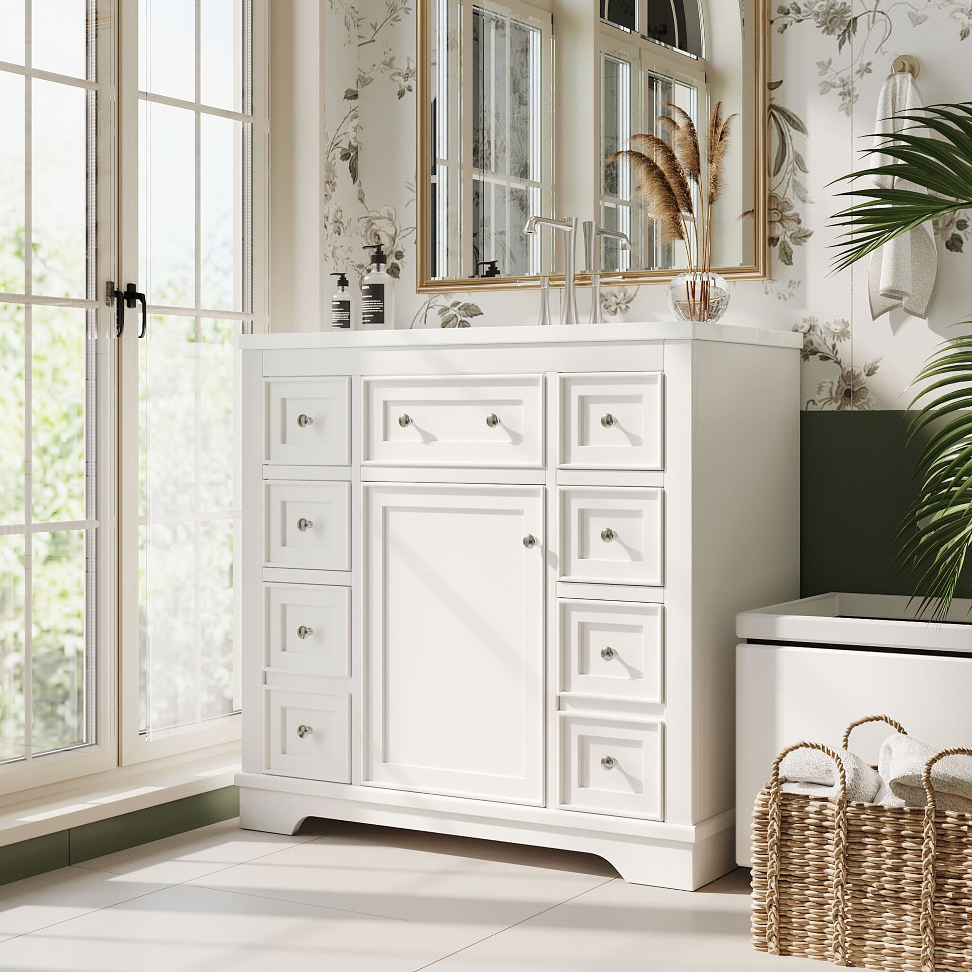 Harper & Bright Designs 36" Bathroom Vanity with Sink Combo, Bathroom Vanity Cabinet with 6 Storage Drawers, White