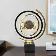 Homary Modern Abstract Metal Black & Gold Globe Ornament Sculpture Decor with Rectangle Stand