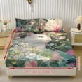 thumbnail image 2 of Jiueut Cat Flower Print 3 Pieces Twin Size Bed Sheet Set, Ultra Soft Bedroom Decoration Easy to Clean Fitted Sheet 2 Pillowcase for Women Men, 2 of 7