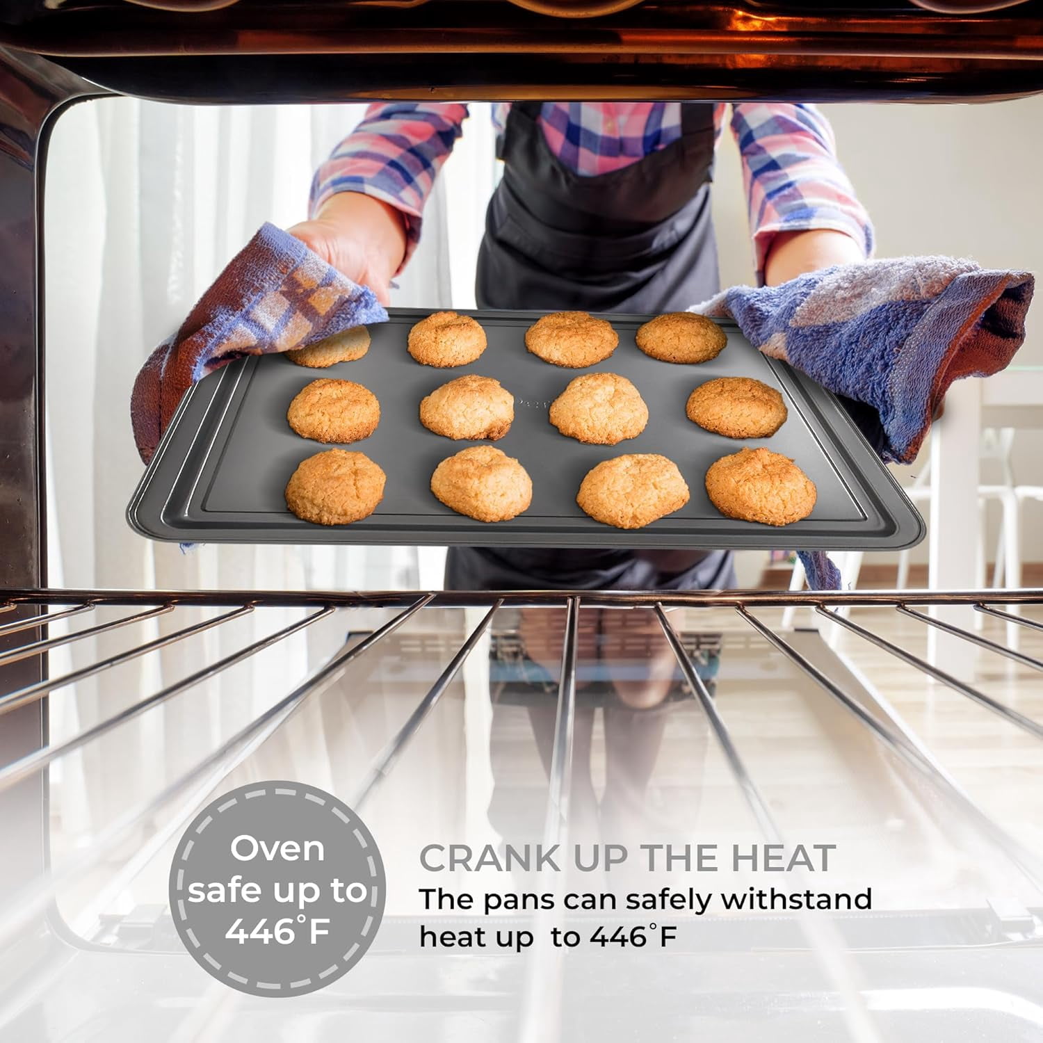 PERLLI Non-Stick 3-Piece Baking Pan Set, BPA-Free Gray Carbon Steel Bakeware Set, Stackable Kitchen Oven Set, Cookie Sheet, Baking Tray, Baking Sheet Set, Oven Safe (446?F)