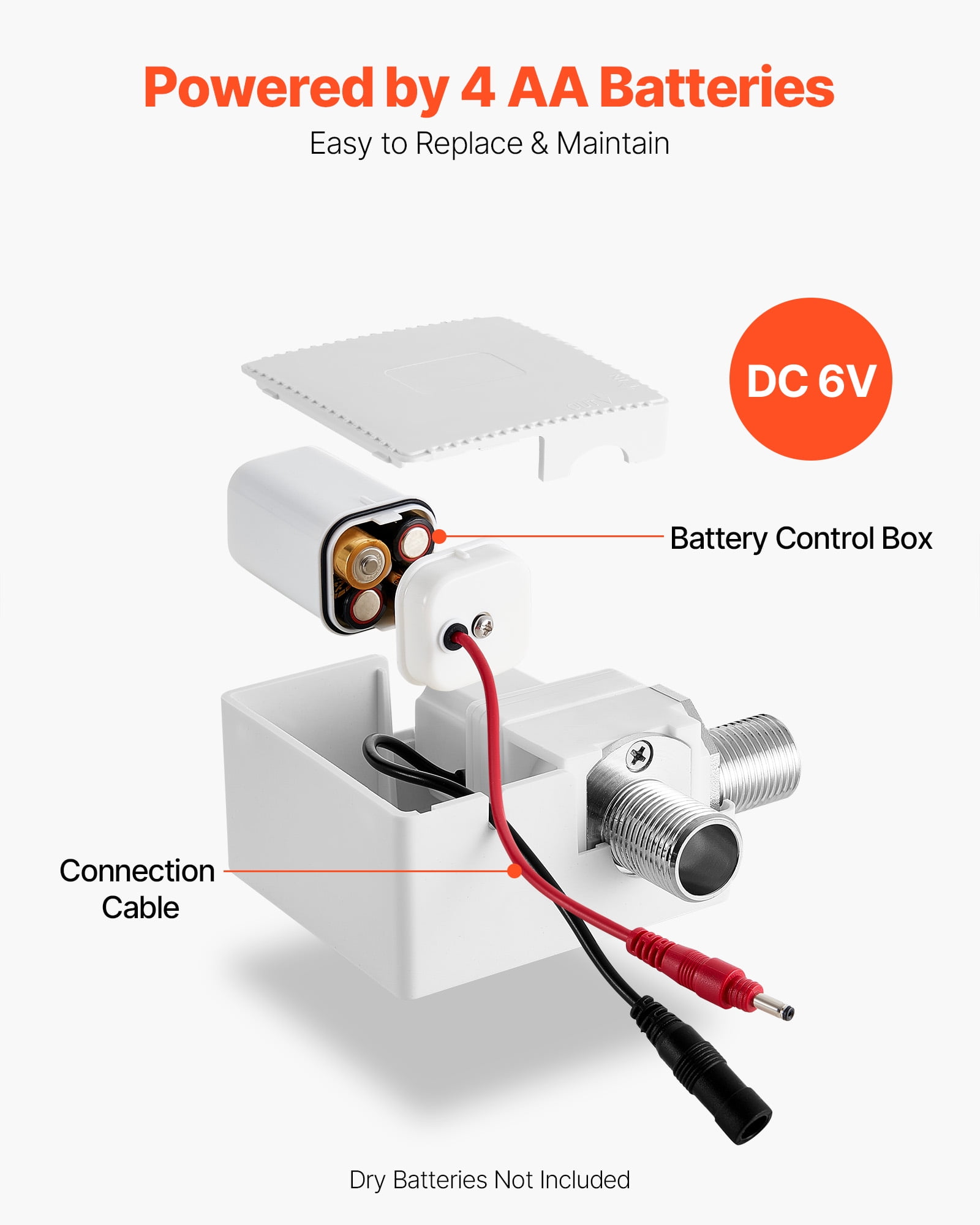 VEVOR Touchless Bathroom Sink Faucet, Automatic Motion Sensor Restroom Toilet Faucet Cold Water with Hole Cover Plate, Battery Operated for 9/16 in Pipe Commercial Lavatory,Chrome Plated Silver G112M