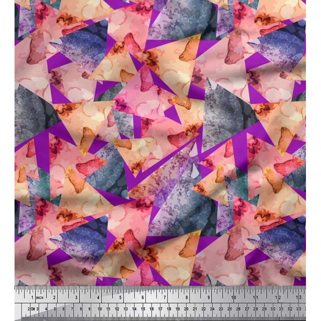 Soimoi Viscose Chiffon Fabric Triangle & Texture Print Sewing Fabric Yard 42 Inch Wide