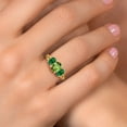 thumbnail image 4 of Gem Stone King 18K Yellow Gold Plated Silver Green Peridot and Green Created Emerald Filigree Style 3 Stone Ring for Women (2.12 Cttw, Oval 8X6MM and 6X4MM) (Size 6), 4 of 6