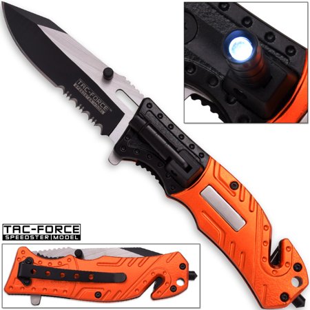 8in TAC Force EMT Hi-Vis Rescue Flashlight Pocket Knife Spring Assisted