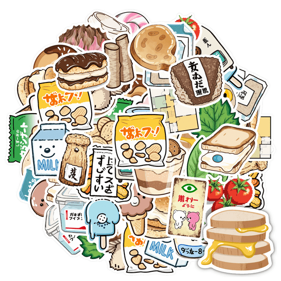 35pcs Cute Cartoon Stickers Food Sticker Pack Fun Snack Stickers for Laptops Notebooks Suitcases