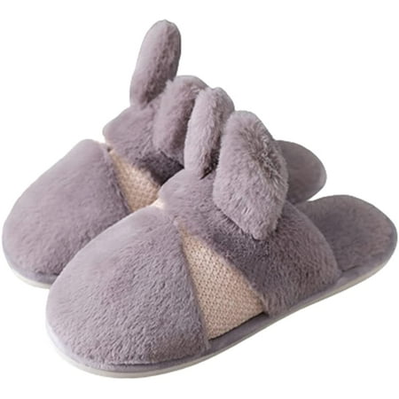 

PIKADINGNIS Women Men Cute Rabbit Fluffy Fur Soft House Slippers Cartoon Warm Memory Foam Winter Indoor Shoes