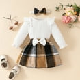 thumbnail image 3 of Emy Dola Baby Girl Fall Outfits Newborn Ribbed Knit Romper Skirt Set Infant Ruffle Long Sleeve Bodysuit Toddler Plaid Winter Dress, 3 of 10