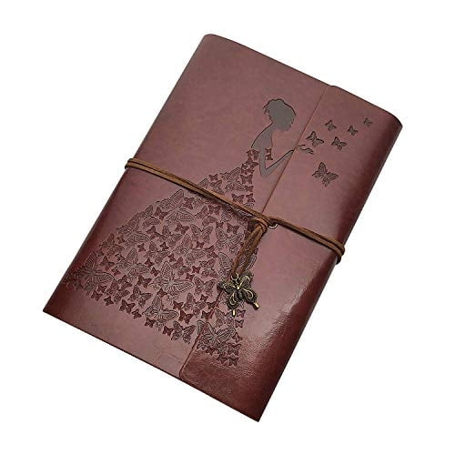 Diario viaje blanco, cuero PU vintage marrón-rojizo, A6, 7"