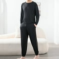 thumbnail image 3 of uublik Pajama Set Men Sleepwear Nightwear Lightweight Soft 2 Piece Long Sleeve Mens Loungewear Sets with Pocket, Black, 3 of 4