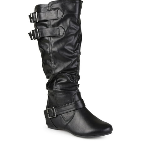 Women's Wide-Calf Low-Wedge Buckle Slouch Boot