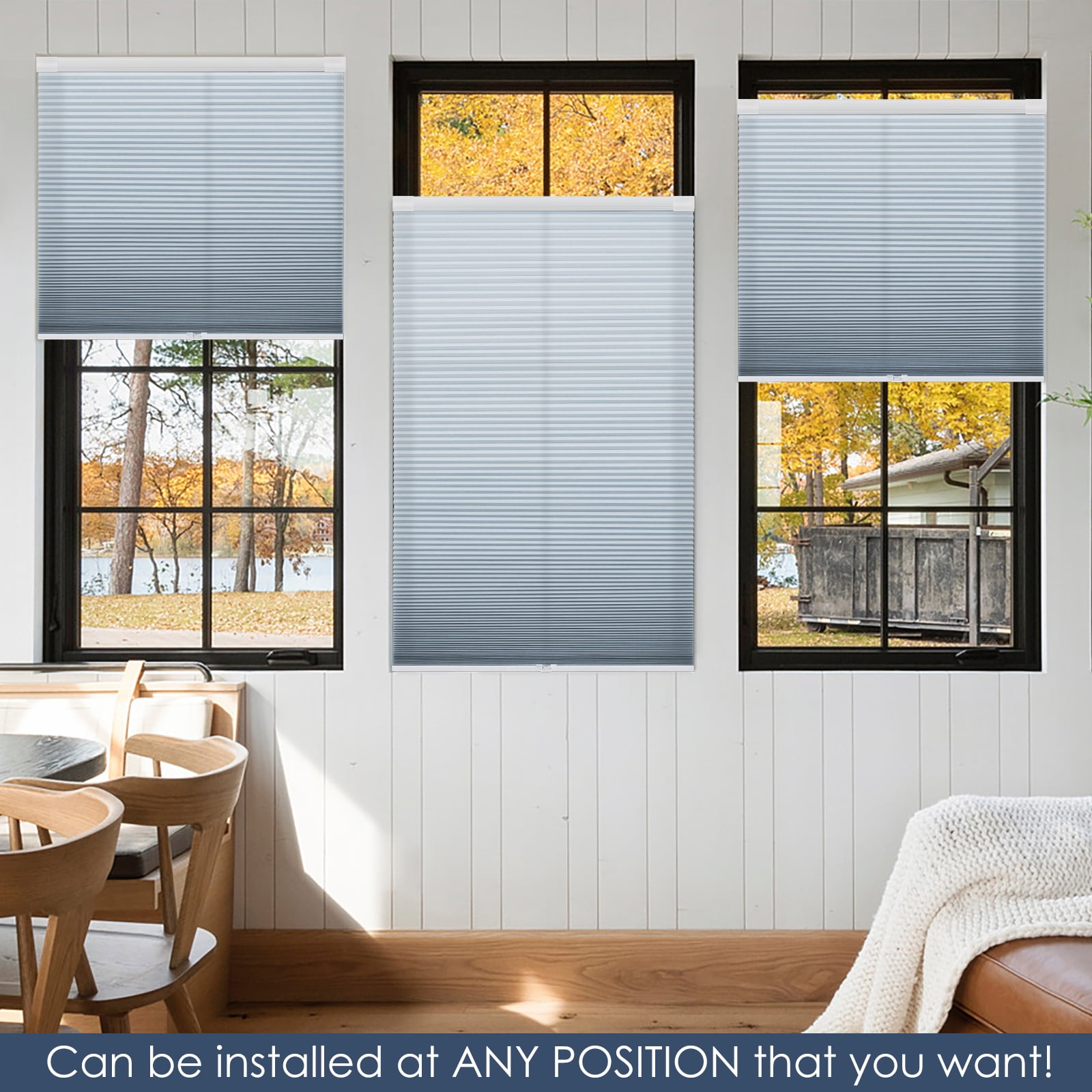 Keego Cellular No Drilling Blind for Window Honeycomb Cordless Window Blinds Easy Installation Heat Insulating Noise Reducing Window Shades Semi-Blackout Steel Blue, 27.0"w x 48"h