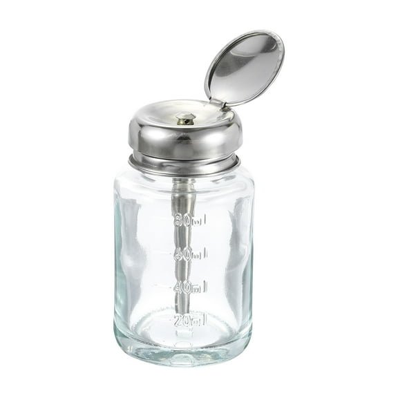 Uxcell 2.7Oz / 80ML Glass Pump Dispenser Bottle Square Liquid Pumping Press Push Down Alcohol Container with Metal Flip Cover