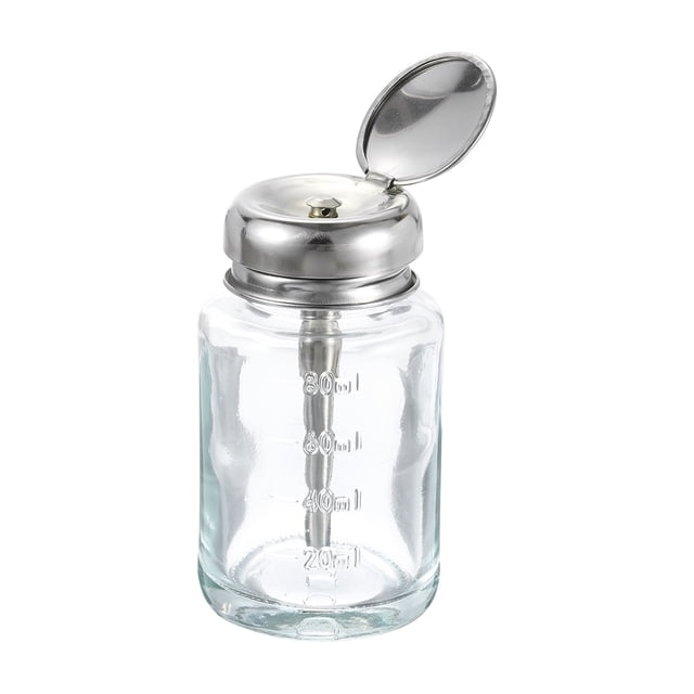 Botella dispensadora de vidrio Uxcell de 2.7Oz / 80ML, cuadrada, con bomba de líquido, tapa de metal, contenedor para alcohol con presión hacia abajo