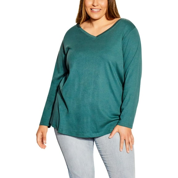 Avenue Womens Plus V-Neck Casual Blouse