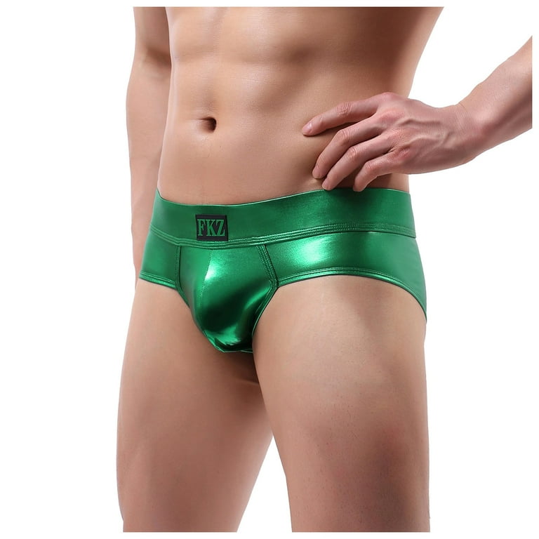 Men's Boxer Briefs Underwear for Men Sexy Low Waisted Opening Imitation Leather  Underwear Comfortable Underwear 