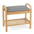 thumbnail image 1 of Gymax Shoe Rack Bench Bamboo W/Cushioned Seat&Storage Shelf Padded Seat Shoe Bench, 1 of 10