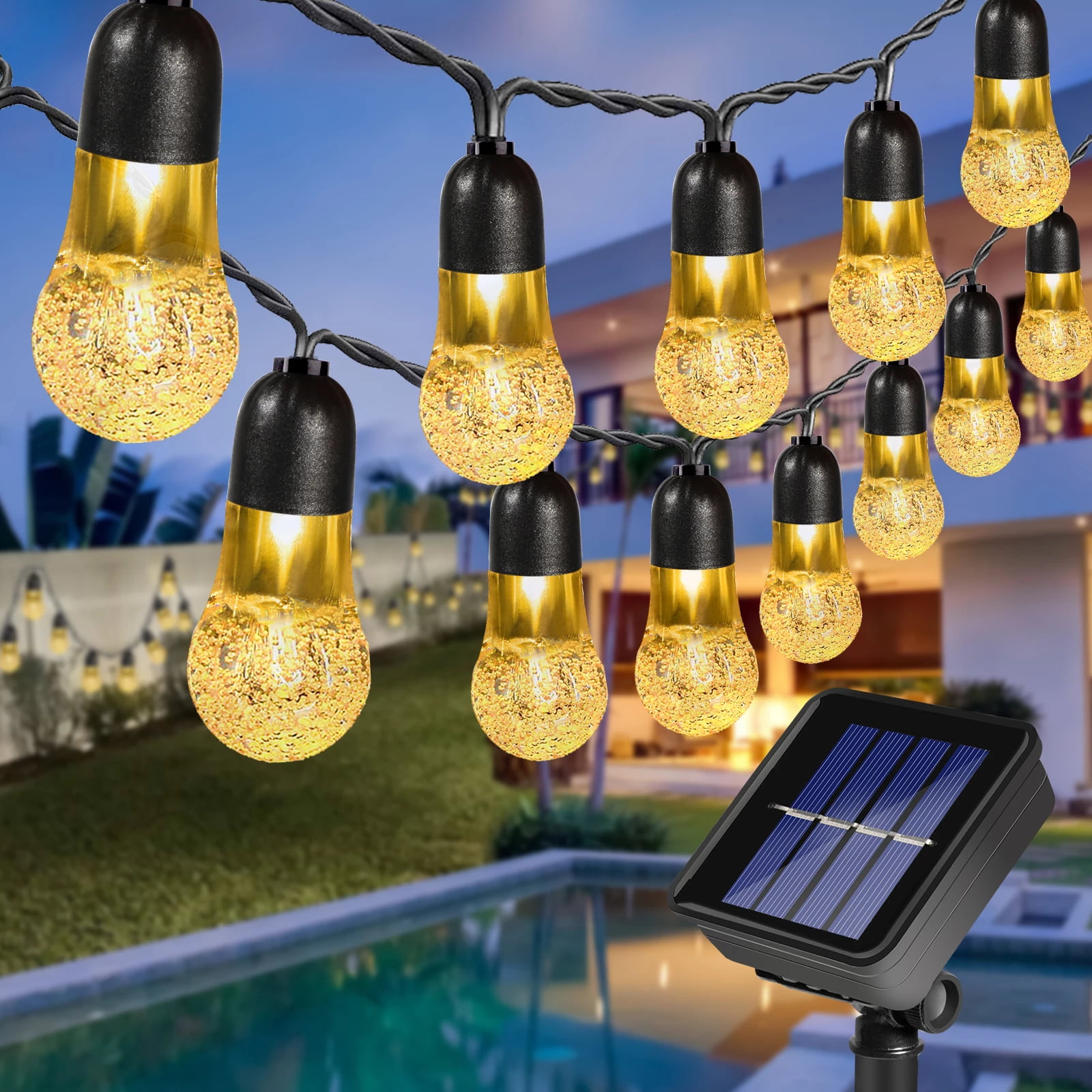 Solar Garden Lights 10 20 LED Retro Bulb Ball String Light Outdoor Fairy Lamp US 