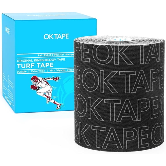OK TAPE Turf Tape Football, Extra Wide Kinesiology Tape, Protects Arm from Turf Burn, Waterproof, Flexible, Super Sticky, Black Athletic Tape (4 Inch x 30 Feet)