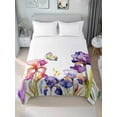 thumbnail image 2 of Full Size Flat Sheet Only, Watercolor Purple Floral, Soft Brushed Microfiber Bed Sheets, Flower Leaves Hearb White Hotel Quality Breathable Bedding Top Sheet, Easy Care, 81"x96", 2 of 9