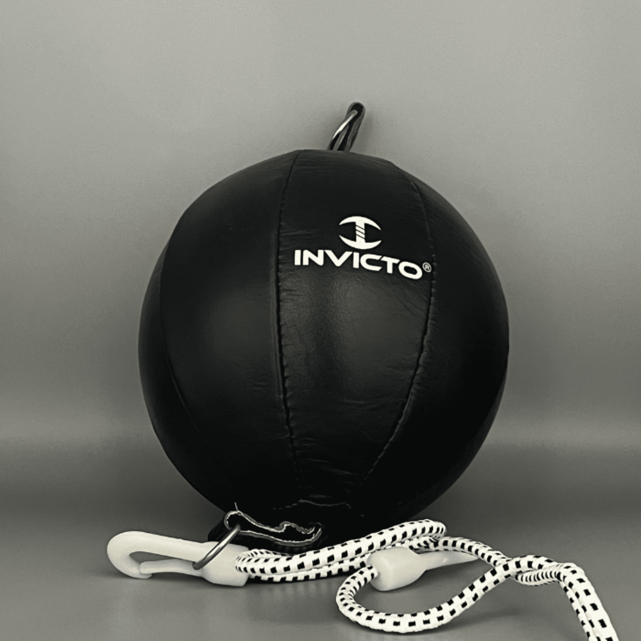 Invicto Double-Ended Speed Bag - Premium Leather, Black & White, Perfect for Boxing and MMA Training