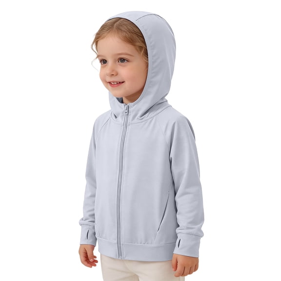 CCRFTGI Girls Jacket Size 6 Lightweight Upf Sun Protection Zip Up Long Sleeve Rash Guard Style Hooded Cooling Shirt Summer Jacket Light Gray 9-10 Years