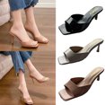 thumbnail image 6 of Xfvqtps Womens Heeled Sandals High Kitten Heel Open Square Toe Solid Color Slide One Strap Backless Party Dresses Pumps Brown, 6 of 6