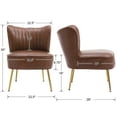 thumbnail image 5 of Guyou Modern Accent Chair Set of 2, Armless Slipper Chair Faux Leather Upholstered Lounge Chair, Wingback Large Single Sofa Side Chair with Gold Legs for Living Room Bedroom, Brown, 5 of 9