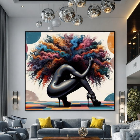 Abstract Afro Woman Art Print Colorful Hairstyle Modern Wall Art