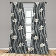 thumbnail image 2 of Nature Window Curtains, Jungle Inspired Water Flower Drawing With Stripes on Weathered Backdrop, Lightweight Decor 2-Panel Set with Rod Pocket, Pair of - 28"x63", Eggshell and Pale Grey, by Ambesonne, 2 of 3