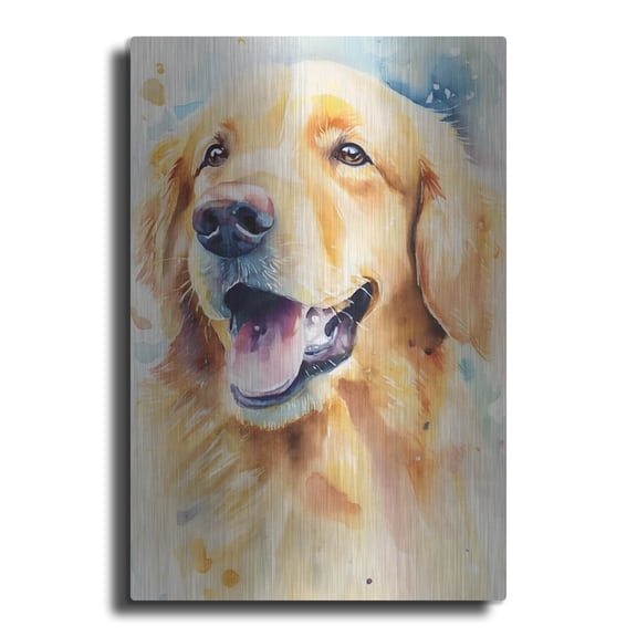 Luxe Metal Art 'Golden Retriever' by Petals Prints Design, Metal Wall Art, 24"x36"