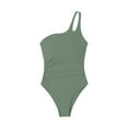 thumbnail image 5 of UTSJKR One Shoulder One Piece Swimsuit for Women Tummy Control Bathing Suits Modest Full Coverage Keyhole Swimwear Green S, 5 of 5