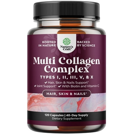 Advanced Multi Collagen Peptides Pills 120ct - Biotin and Collagen Supplement with BioPerine and Hair Skin and Nails Vitamins for Women and Men - Multi Collagen Pills for Women with Types 1 2 3 5 & X