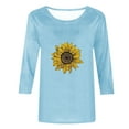 thumbnail image 4 of Charella Women's Floral Printed Tops Crewneck 3/4 Length Sleeve Tshirts Casual Loose Fit Sunflower Graphic Tee (XL, Light Blue 1), 4 of 4