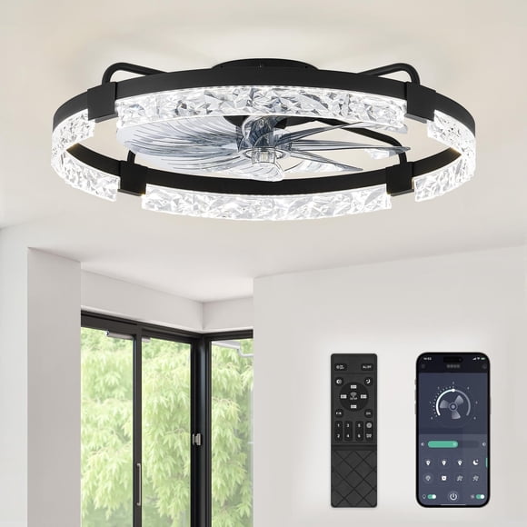 Ventilador de techo LEDIARY de 24 pulgadas con luz regulable negra