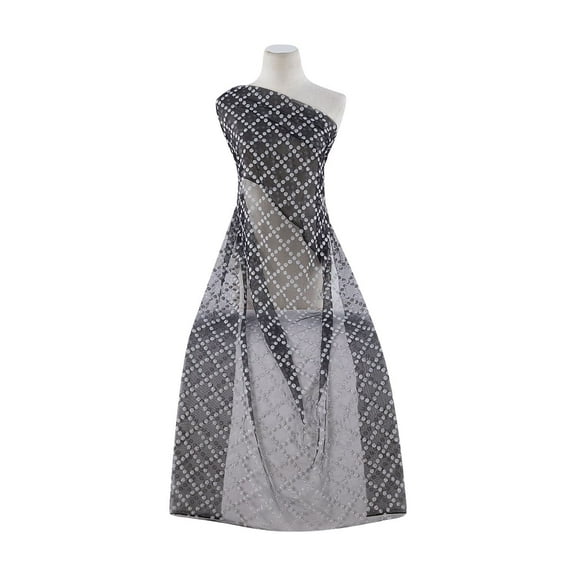 Zelouf Bias Check Dots Flock W/edge Glitter On Tulle  , Sewing, DIY, Crafts Fabric by the Yard, Black/white, 3 Yard