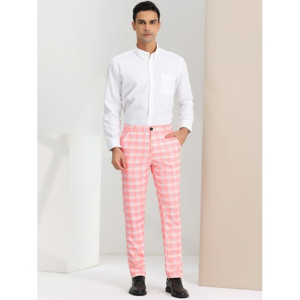 Pantalones a cuadros para hombre, ajuste regular, frente plano