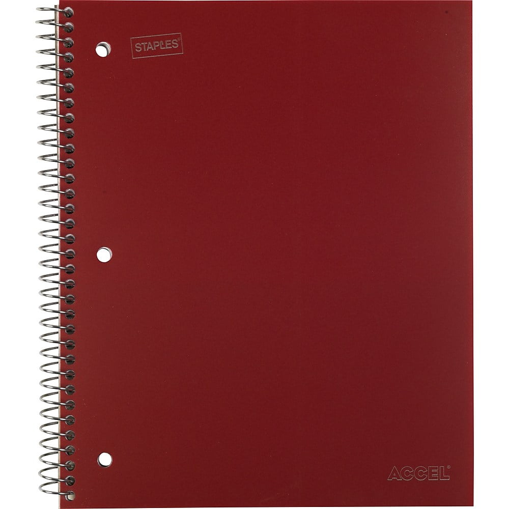 Staples Accel Durable Poly Cover Notebook College Ruled Red 81/2" x 11