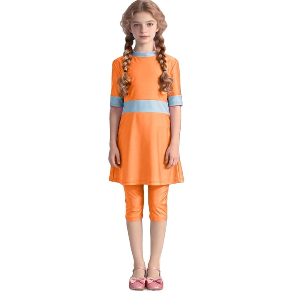 Kids Girl's Rash Guard Swim Dress One Piece 3/4 Sleeve Shirts with Skirt Capris and Swim Cap Swimsuit 3 Piece Bathing Suit Modest Swimwear