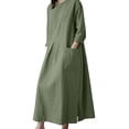 thumbnail image 6 of Women Cotton Linen Maxi Dress 3/4 Sleeve Crewneck Slit Shift Dresses Plus Size Casual Fall Trendy Oversized Tshirt Dress, 6 of 7