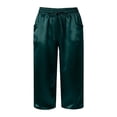 thumbnail image 4 of GEWSEY Satin Capri Pants for Women Loose Fit Fashion Solid Trousers Lightweight Drawstring High Waist Casual Cropped Trouser (Dark Green, M), 4 of 5