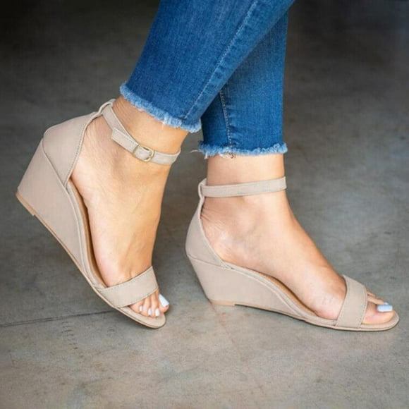 SMihono Sandals Womens Summer Plus Size Women's Ladies Fashion Solid Buckle Ankle Strap Wedges Sandals Casual Shoes Slipper On Clearance