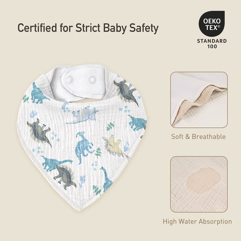Gllquen Baby Muslin Bandana Bibs 8 Pack, Blue Dinosaur photo 7
