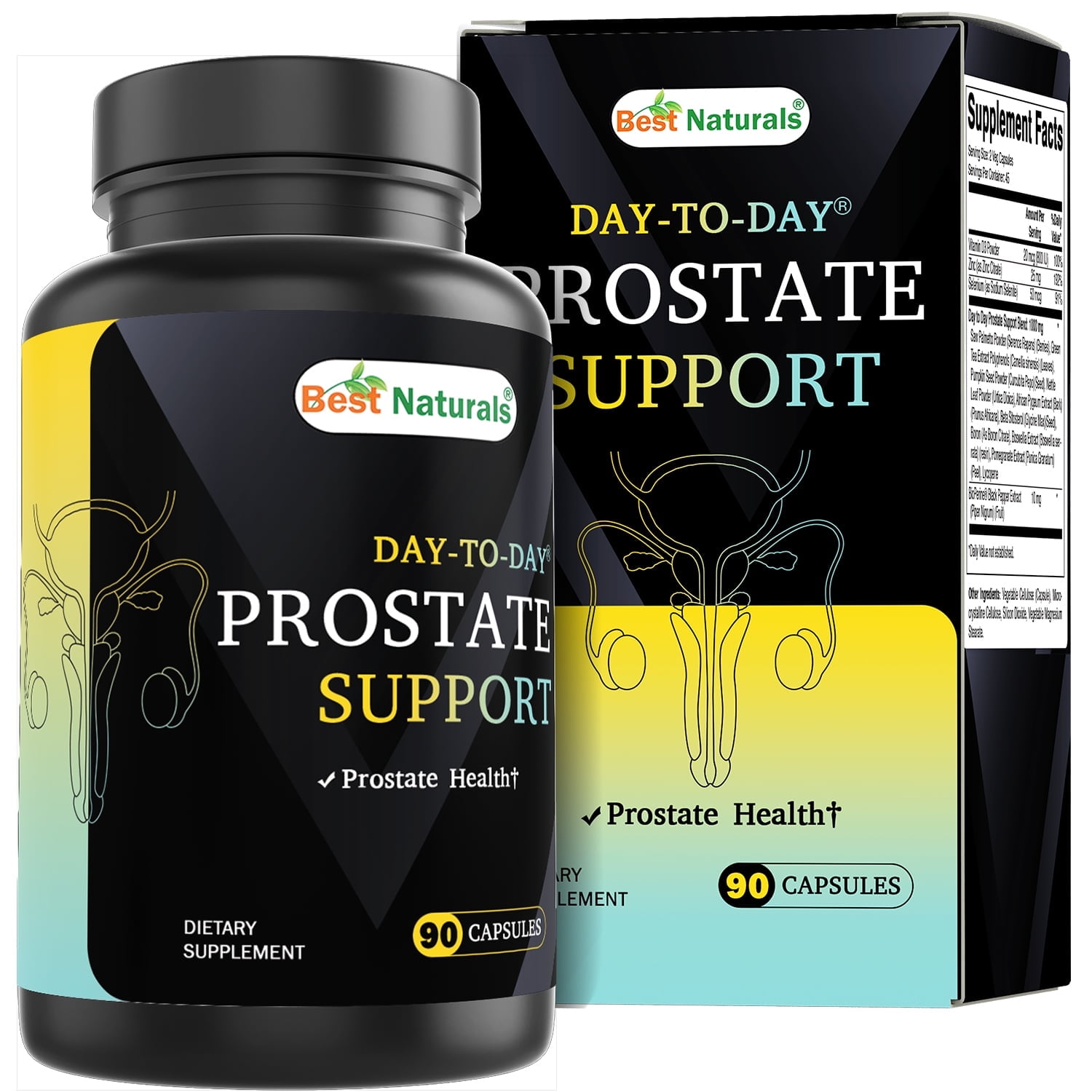 Best Naturals Day-to-Day Prostate Support Supplements 90 Veg Capsules - Made with Saw Palmetto, Green Tea, Pumpkin, Nettle, African Pygeum, & Beta Sitosterol