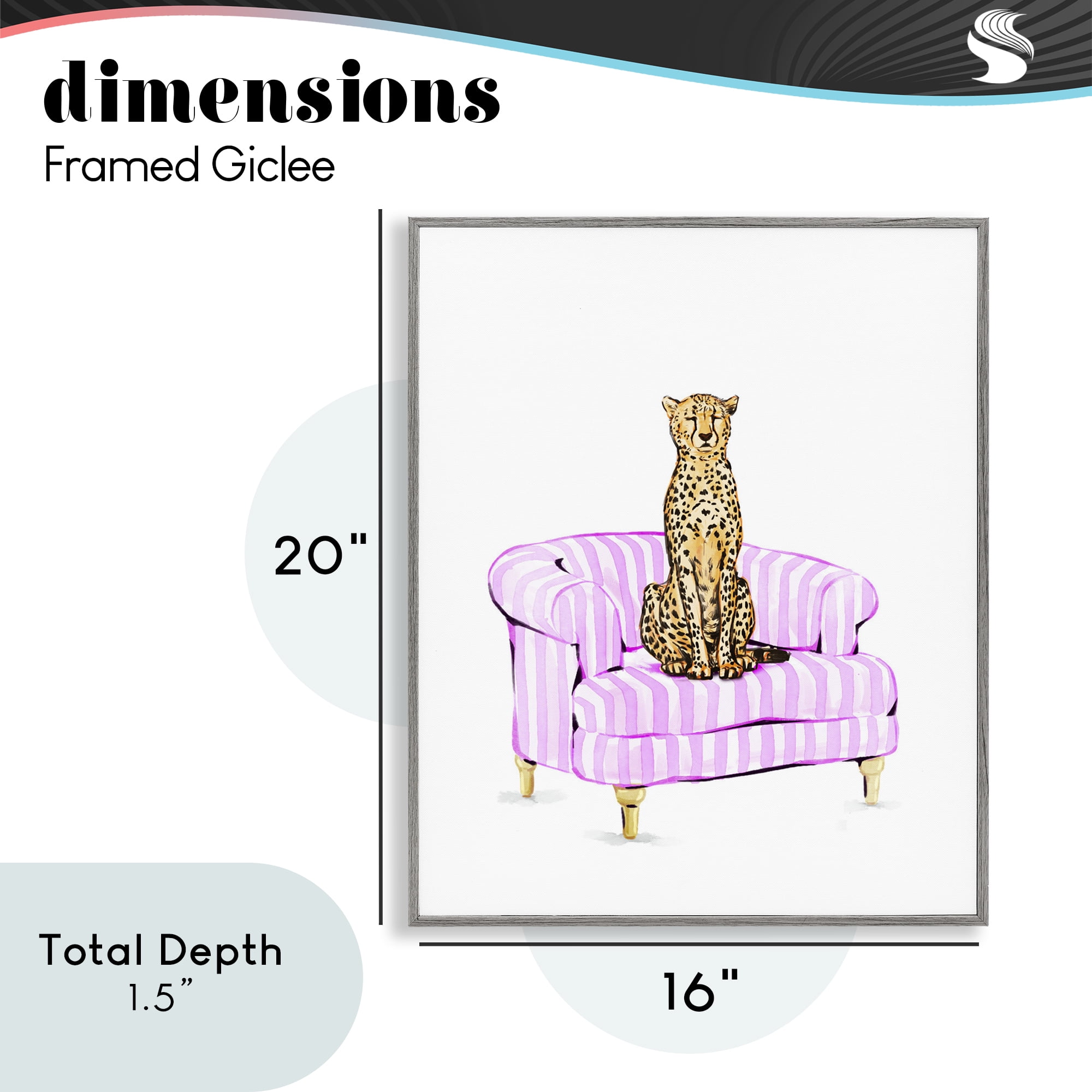 Cheetah on Pink Stripe Chair Gray Framed Giclee Art, design by Ziwei Li